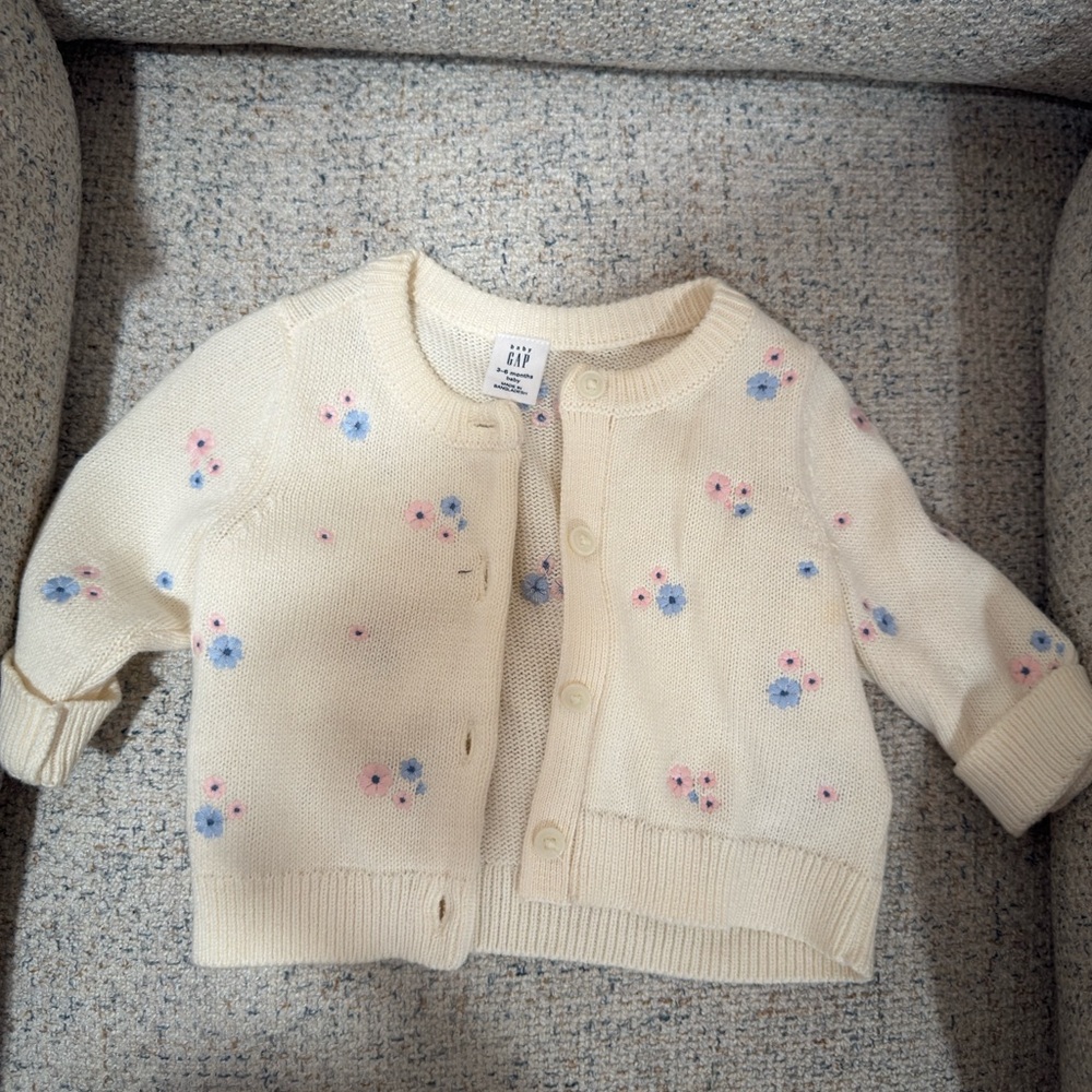 GAP Cream Kids Cardigan with Floral Design